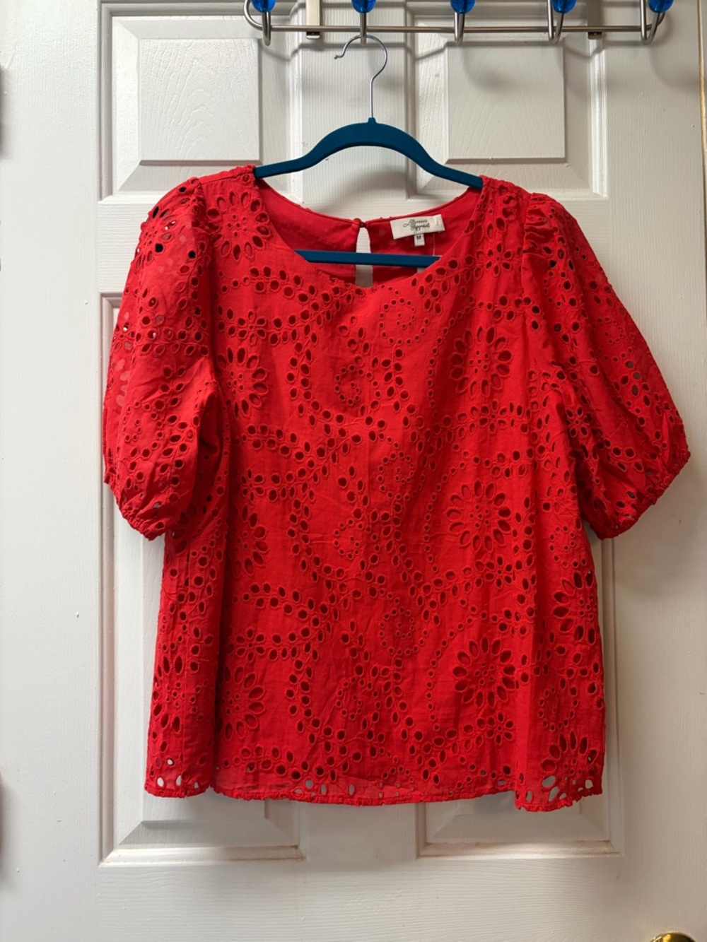Beacon Red Eyelet Puff Sleeve Blouse